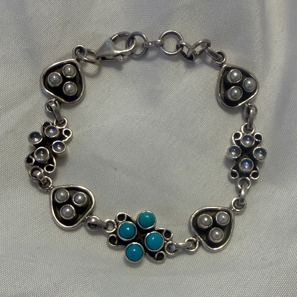 Nicky Butler Silver Bracelet with Turquoise and Pearl Accents